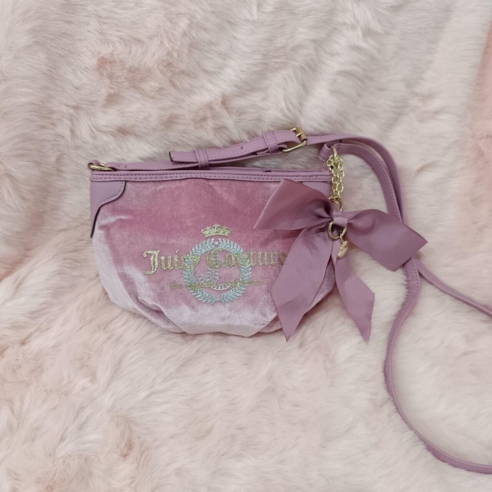 Juicy Couture Pink Wallet Pouch Crossbody Bag Purse Bow Charm Vintage Logo Rare